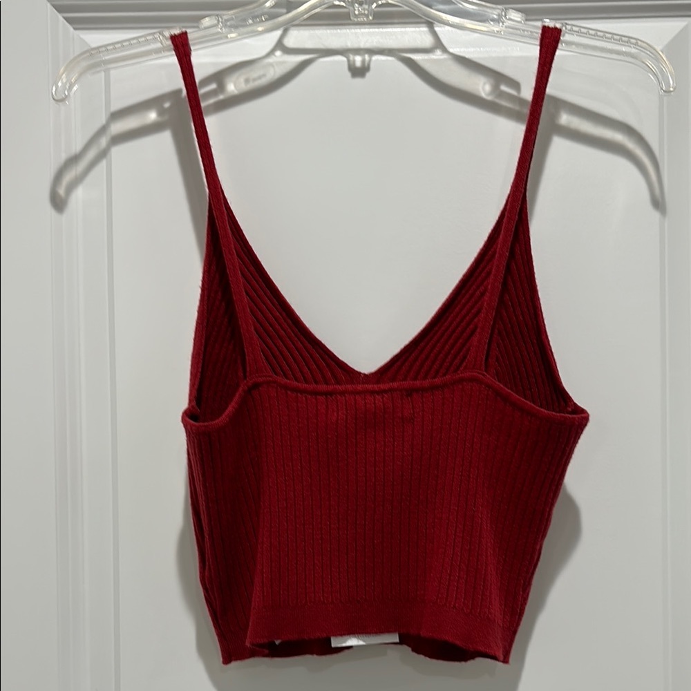 Red Ribbed Knit Women's Top - Picture 3 of 3